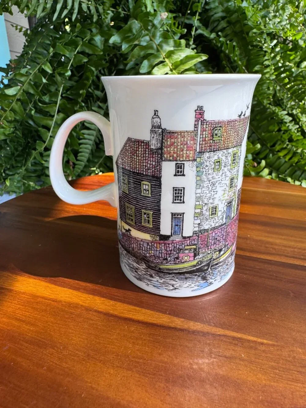 Vintage Dunoon Sue Scullard Cottages Fine Bone China Mug, British Harbor